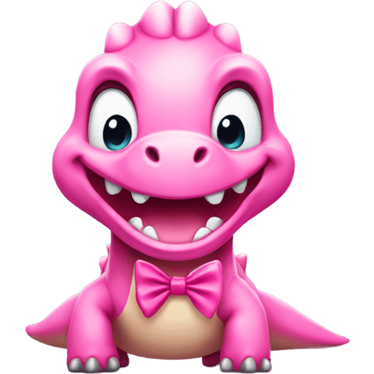 Happy pink Dino with a bow  emoji