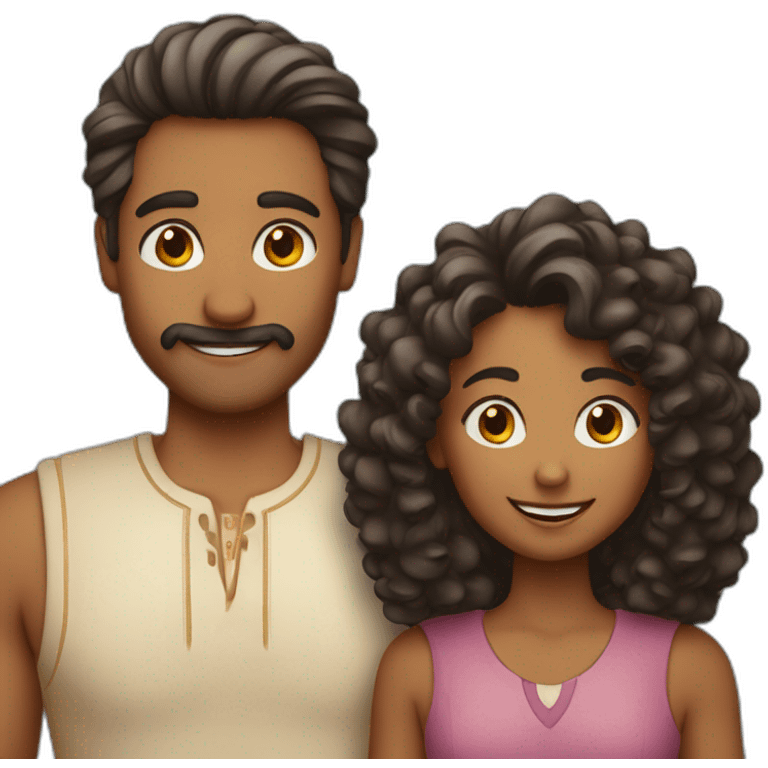 indian family with one dad and one son straight hair and one mom and one daughter curly hair emoji