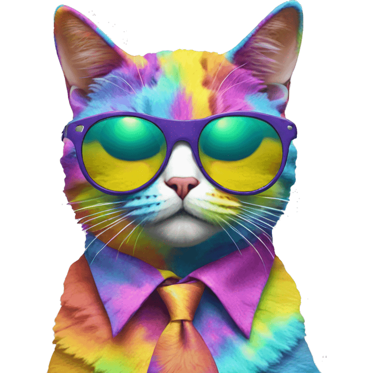 Psychedelic trippy tie die cat wearing sunglasses  emoji