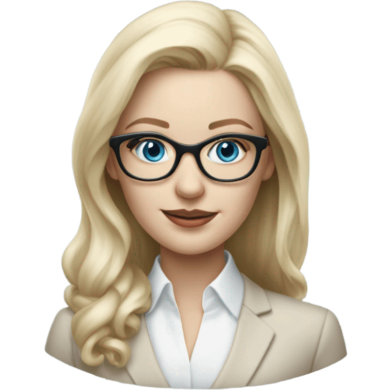 Elegant pale blonde woman with glasses working, hyper realistic with blue eyes  emoji