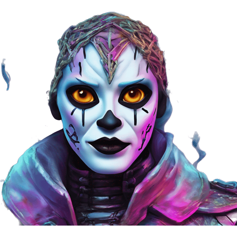 Synthwave Bond in Lordi style, oil paint, epic eyes, intricate lips, exquisite pose, beautiful, desirable, logical emoji