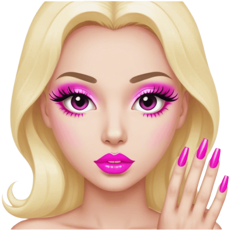 sissyboy with long eyelashes and hot pink lipstick and acrylic nails emoji