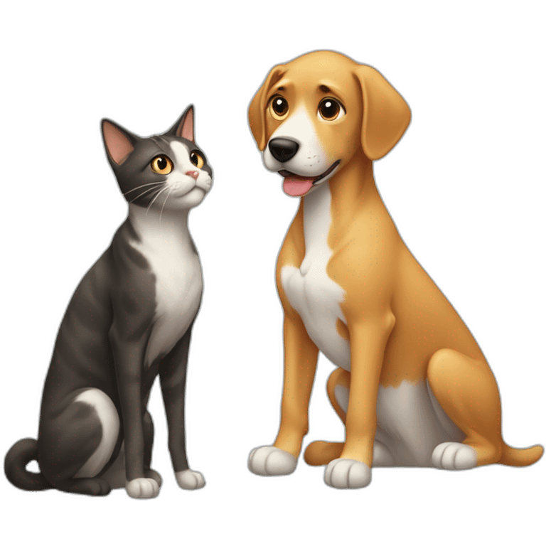 Tall dog small cat looking at each other emoji