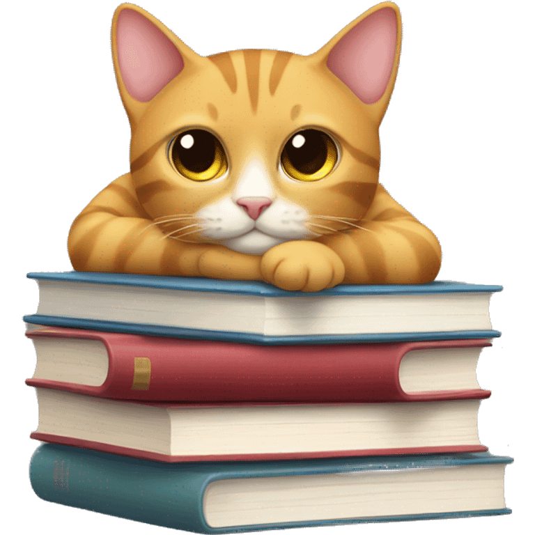 Cat laying on a stack of books emoji