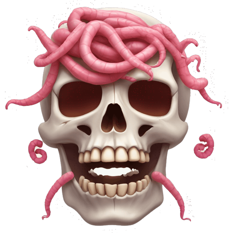 Skull with pink and red  worms on top emoji