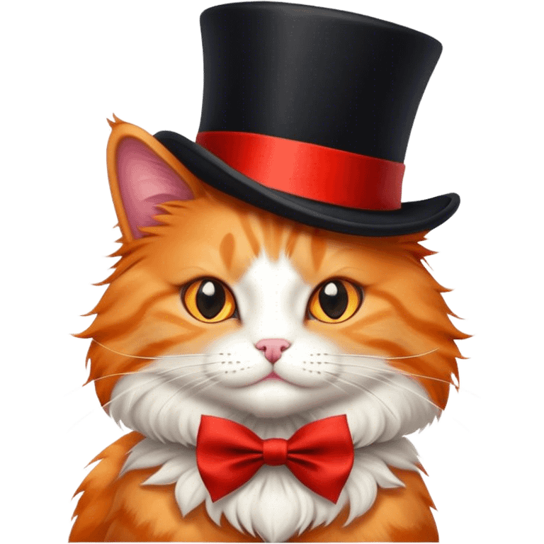 fluffy elegant orange cat with top hat black with red ribbon on the hat emoji