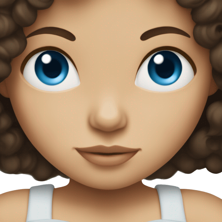 White mother with dark brown hair and blue eyes holds mixed baby with dark brown curly hair emoji