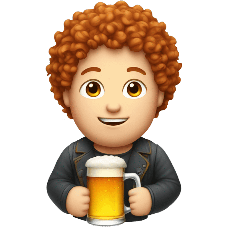 Red curly hair, chubby, drinking beer  emoji