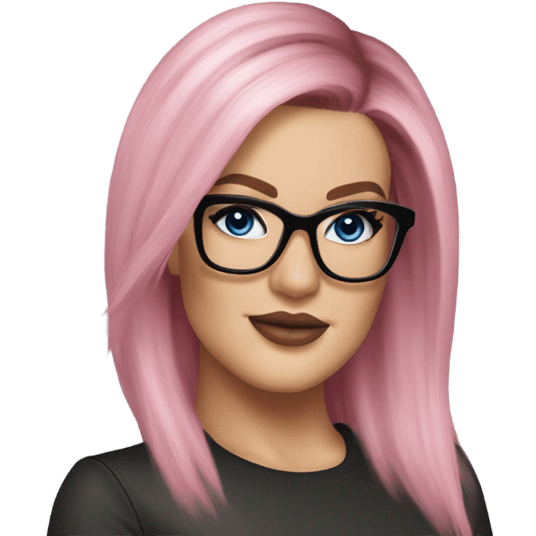 Photo Realistic khloe kardashian stylish pink hair BLUE eyes and glasses elegant  emoji