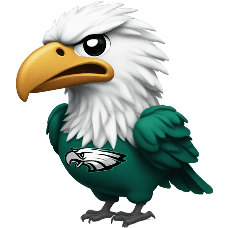 Dirty bird wearing a Philadelphia Eagles jersey with tears running down emoji