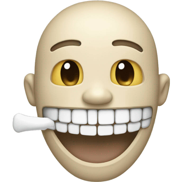 smiling emoji with a white bone in mouth emoji