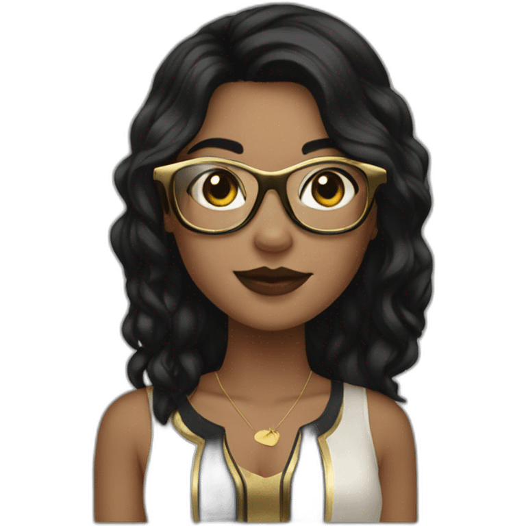 white girl with black hair and gold glasses emoji