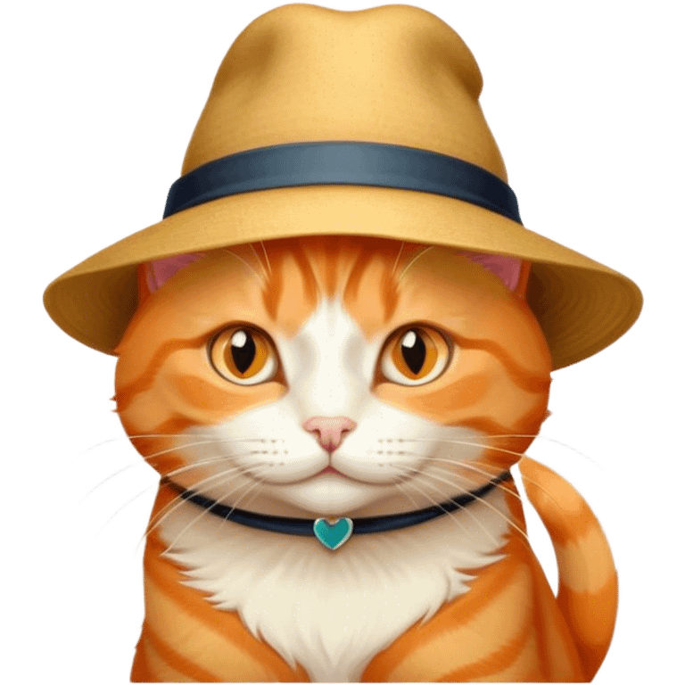 elegant orange cat with hat  emoji