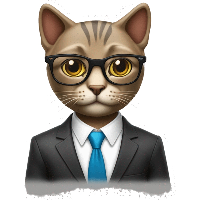 Mulatto hiphop confident business slim fit adult cat full body pfp with smart glasses and chill eyes emoji