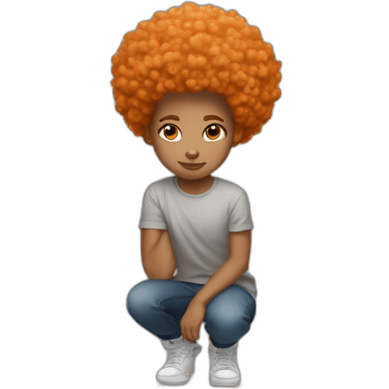 Light skin afro Orangehair squatting emoji