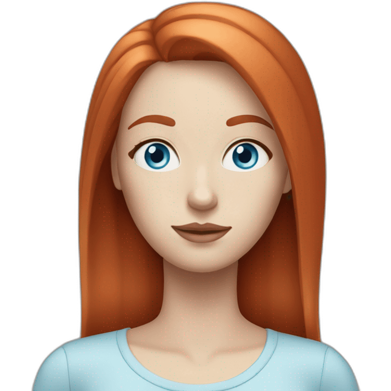 pale woman with blue eyes and straight medium length red hair emoji