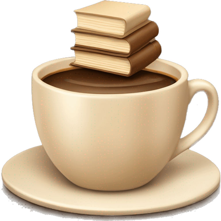 cup of coffee on top of a small stack of brown and beige books emoji