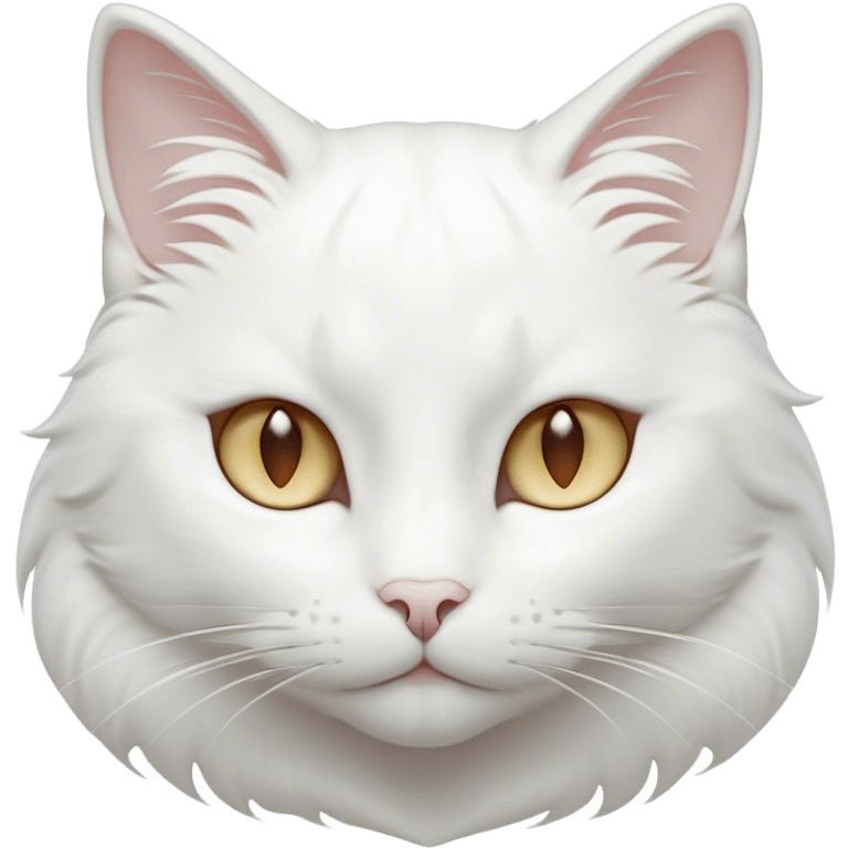 Cinematic Noble White Cat Portrait Emoji, Poised and stately, with a pristine, snow-white fur accented by delicate hints of silver, refined whiskers and a serene, focused gaze, simplified yet impeccably detailed, glowing with an ethereal radiance and timeless elegance, high shine, exuding calm intelligence and regal simplicity, soft glowing outline, capturing the essence of a noble white cat that radiates quiet majesty! emoji