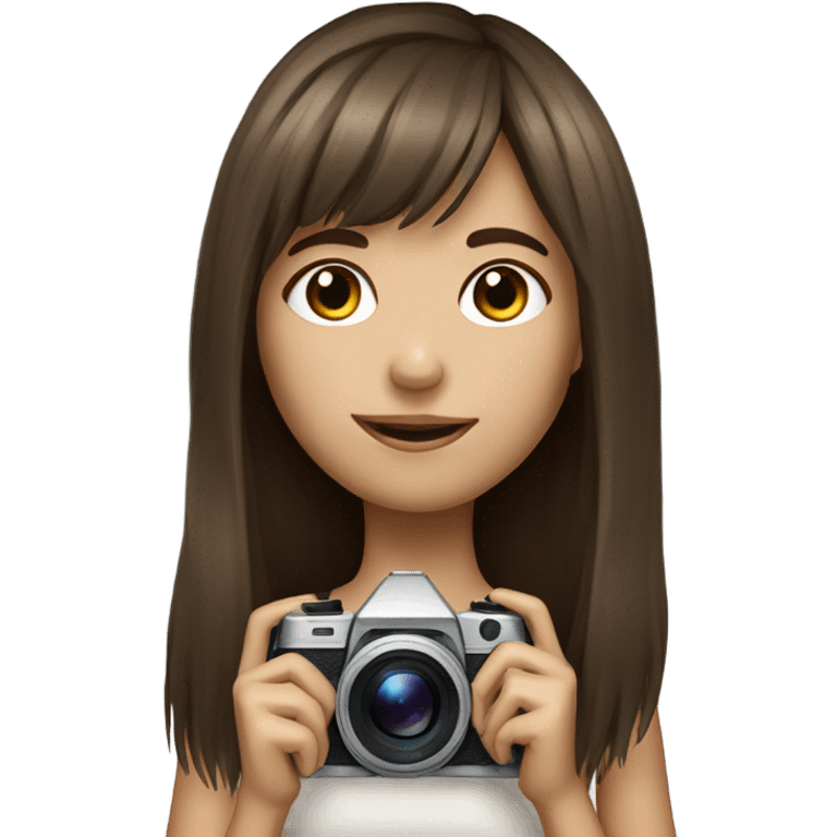 Realistic camera girl with camera and brown long hair and a fringe emoji