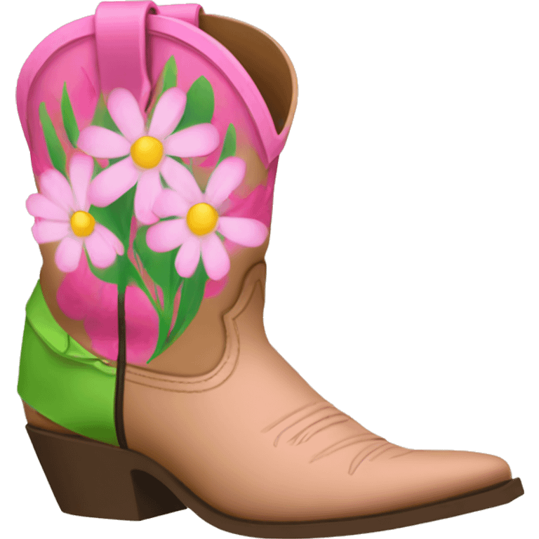 Cowgirl boots with pink and green flowers emoji