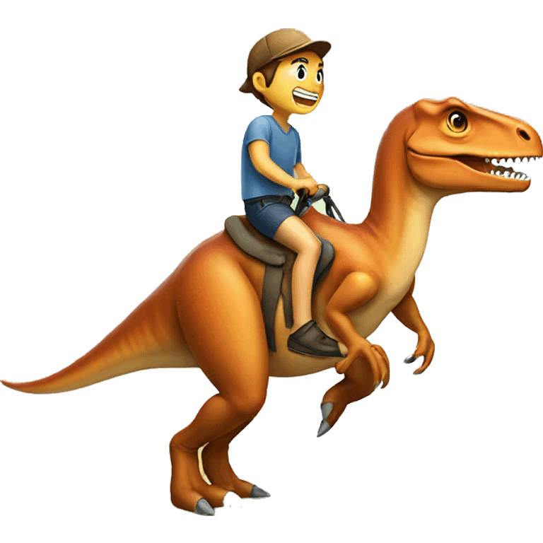 A dinosaur riding a human emoji