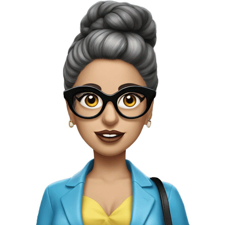 Lady gaga blue eyes black glasses realistic updo holding handbag  emoji