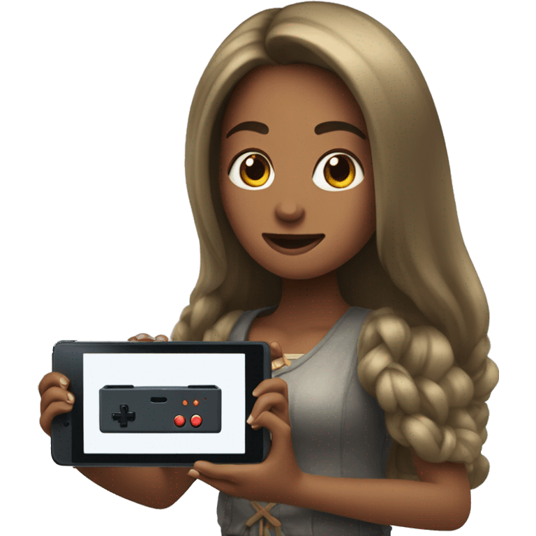 Long hair woman playing nintendo switch emoji