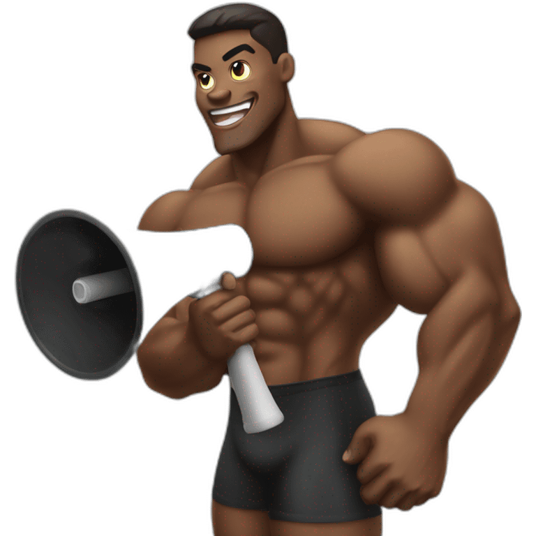 black bodybuilder with megaphone speaking emoji