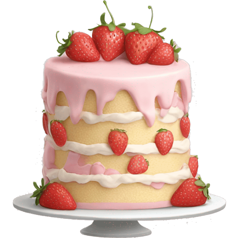 Light Pink strawberries and cream birthday cake  emoji