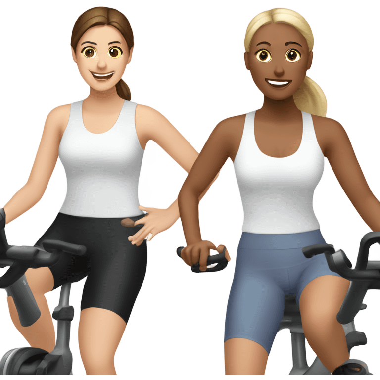 Two white brunette ladies at spin class emoji