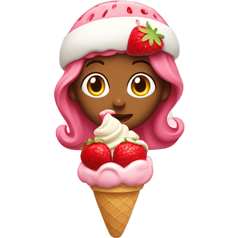 Strawberry shortcake eating ice cream emoji