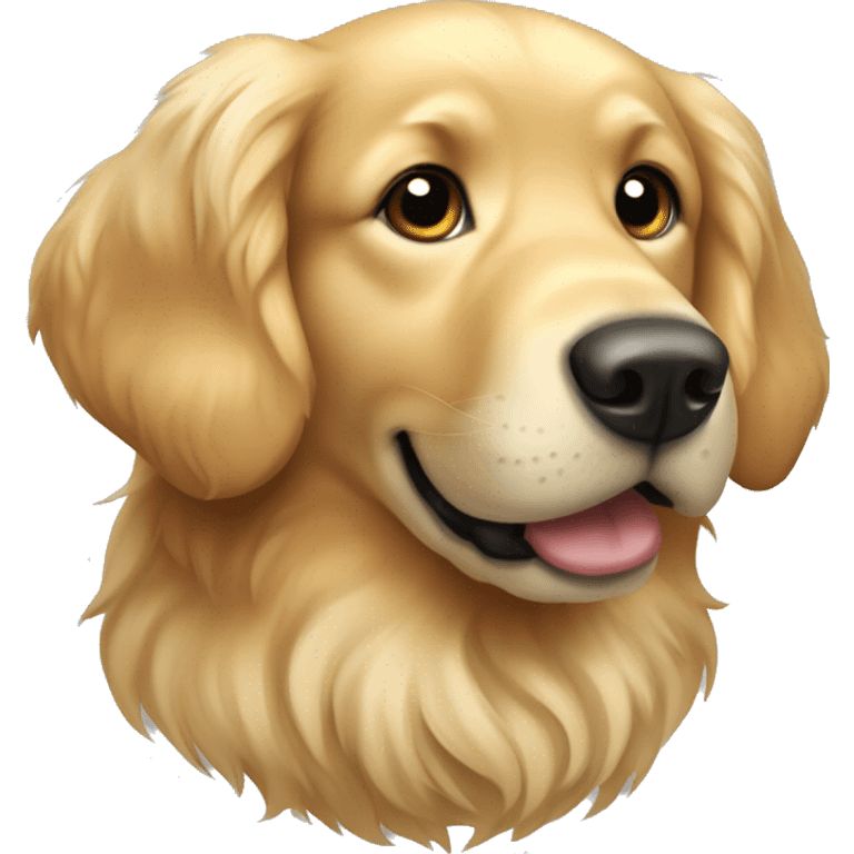 Create an image of a Golden Retriever with a fluffy coat that is slightly golden, almost cream. With round, dark eyes, a broad nose and slightly wavy hanging ears. emoji