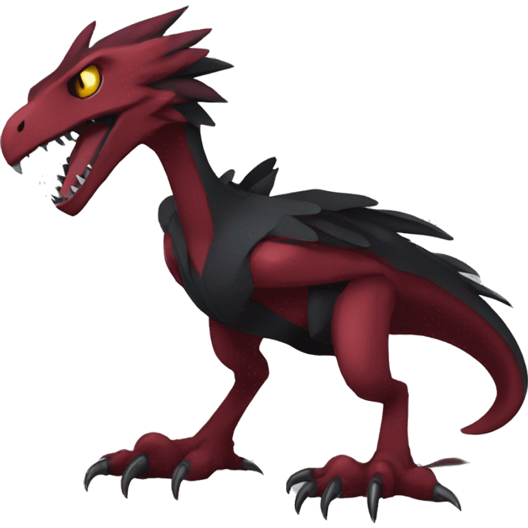  Cool Edgy Black Digimon-Fakemon-Raptor-Reptile with maroon-colored mane full body emoji