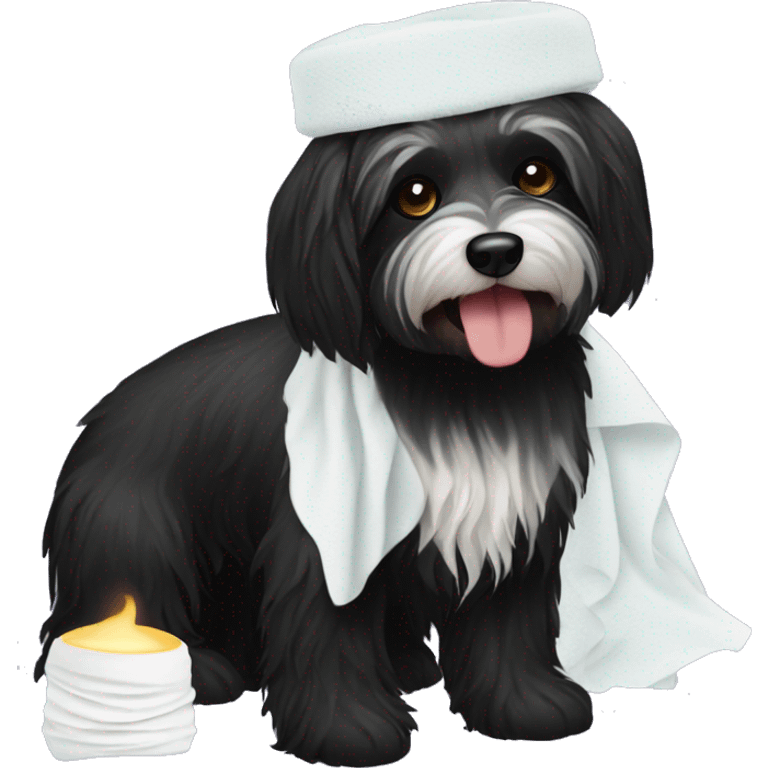 black havanese dog with lotion and tissues  emoji