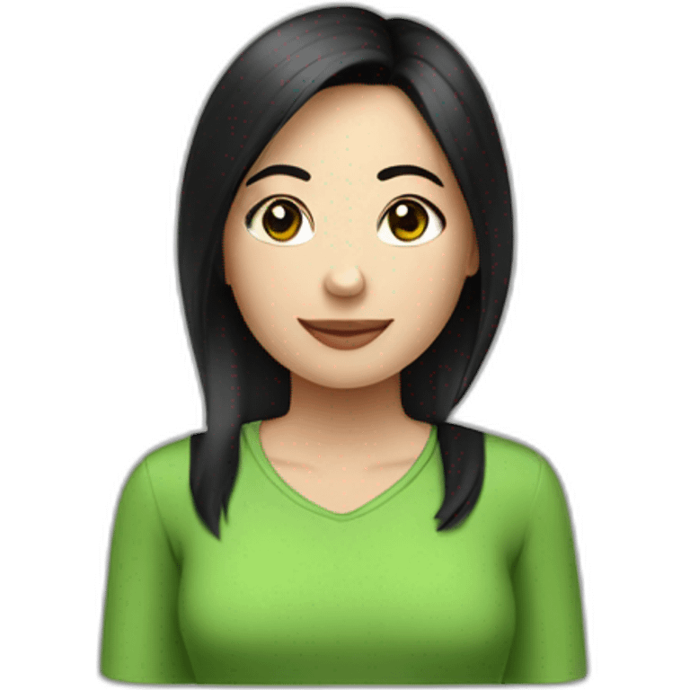 Fair skinned pretty woman with straight black hair, wearing a green top emoji