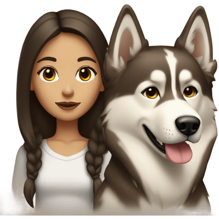 A brunette girl next to a beige  Husky emoji