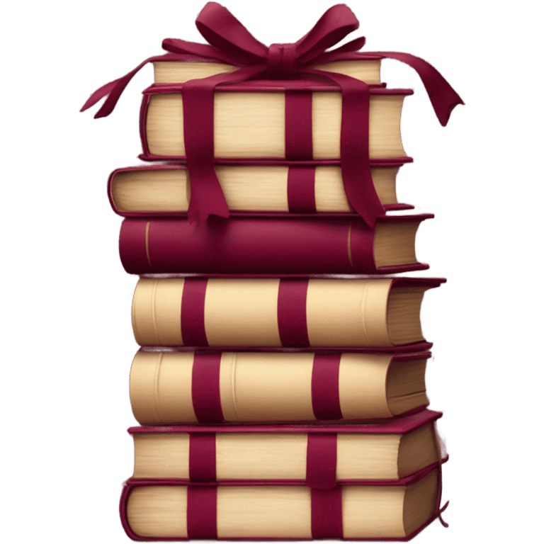 burgundy books stacked up and tied together by a burgundy bow emoji