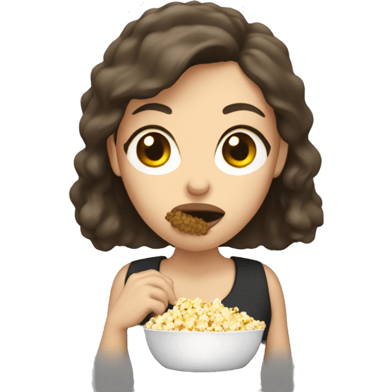 White brunette woman putting popcorn in her mouth emoji