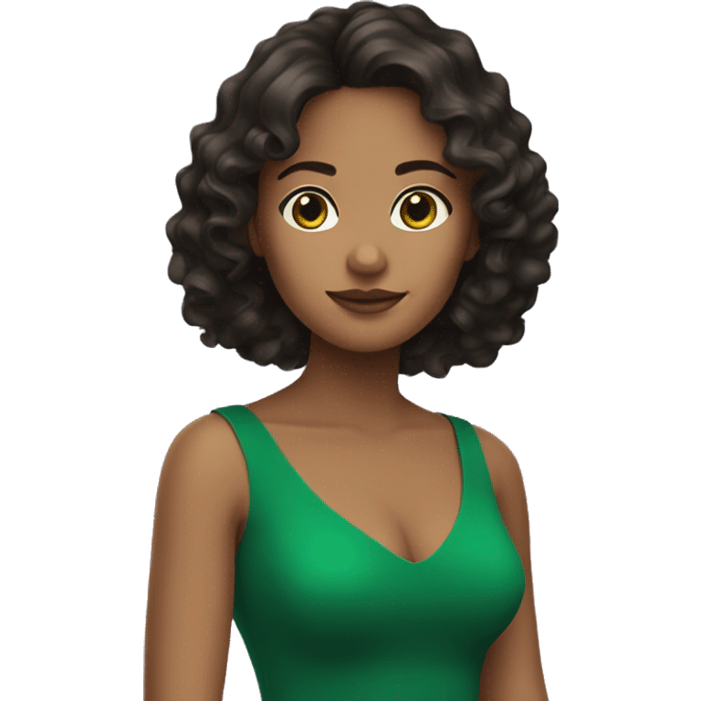 wavy dark hair 35 years old brunette with green dress emoji