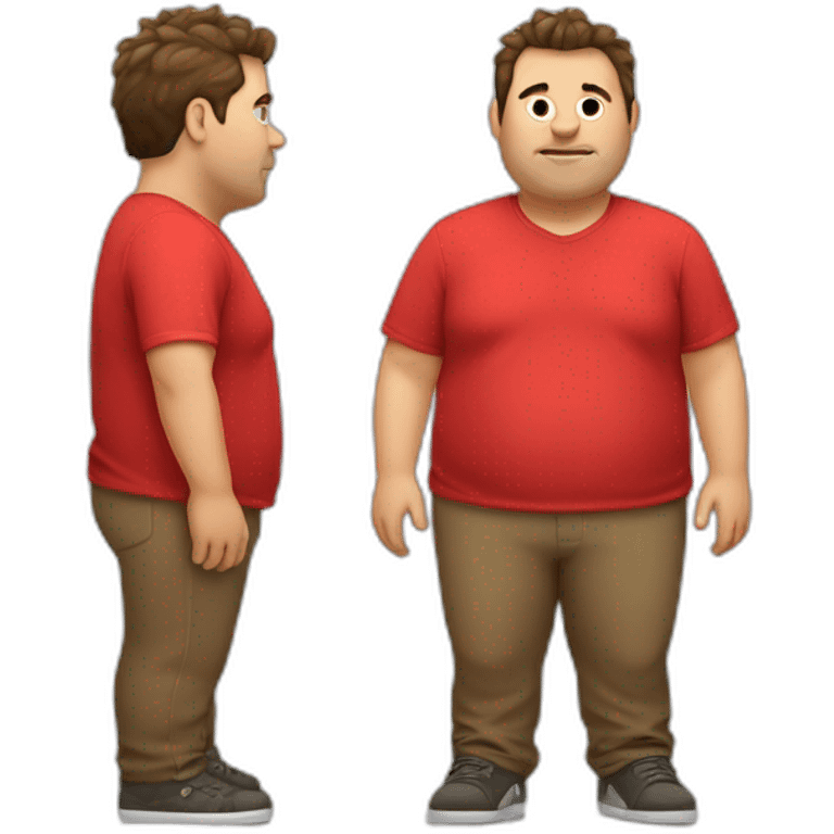 fat guy with a red shirt, brown hair and a Mohican emoji