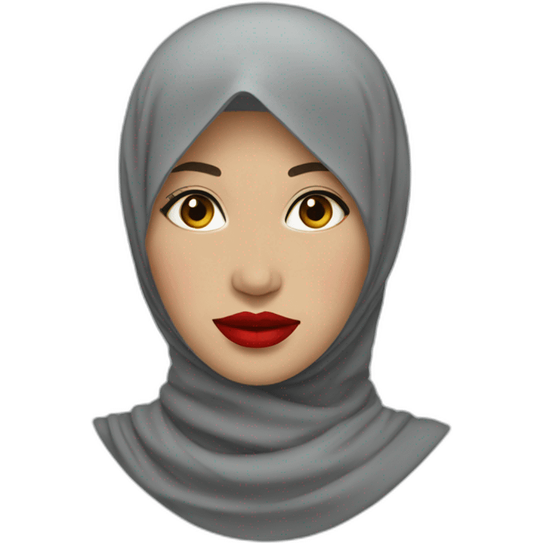 Indonesian women wearing grey hijab with red lipstick emoji