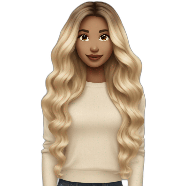 Blonde balayage long hair women beige sweater emoji