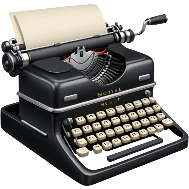 Create an emoji representing screenwriting. The design should feature an open script with visible dialogue and action lines, symbolizing the writing of a screenplay. Include a classic typewriter or a modern writing device, such as a laptop, to signify the process of creating a script. Add a cinema camera next to the script to emphasize the cinematic aspect of screenwriting. Use a professional color palette with black, white, and subtle metallic tones. Do not include any emojis or smiley faces. Make the background transparent. emoji