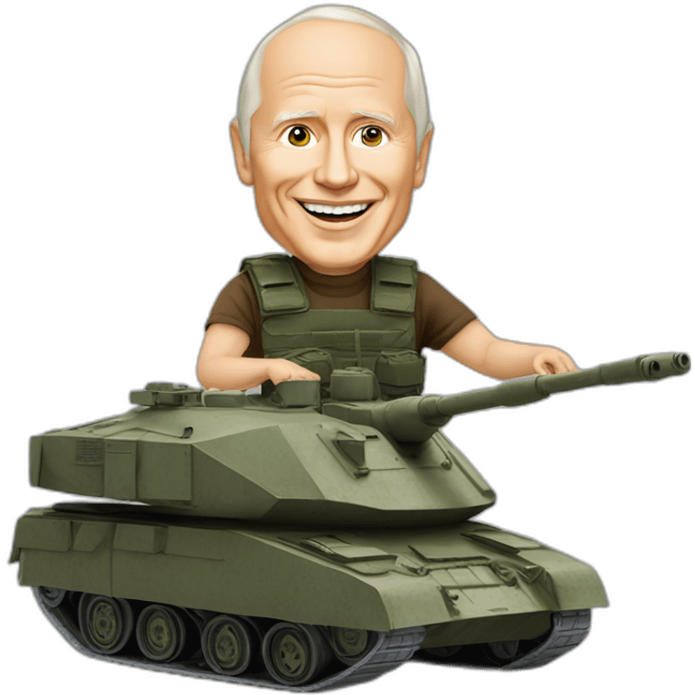 Vladimir Poutine qui mange une poutine sur un tank en patins à roulettes emoji