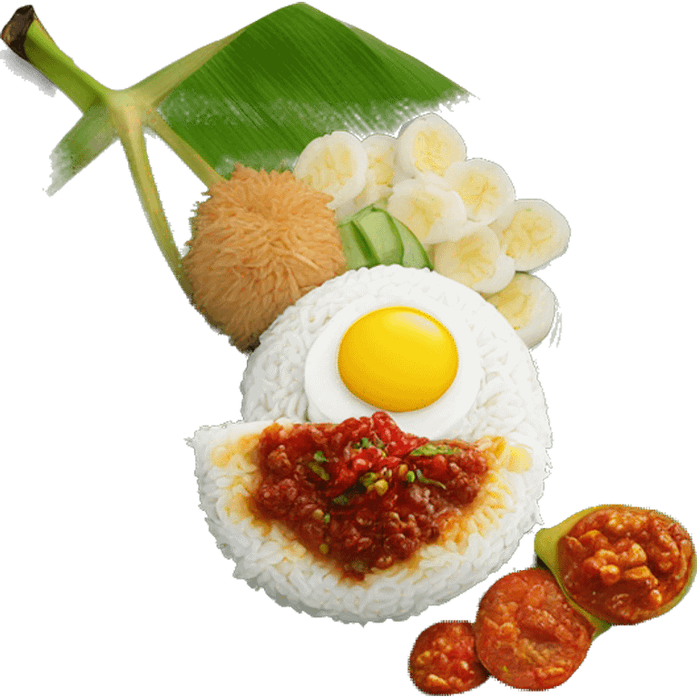 Nasi lemak on banana leaf with sambal chilli emoji