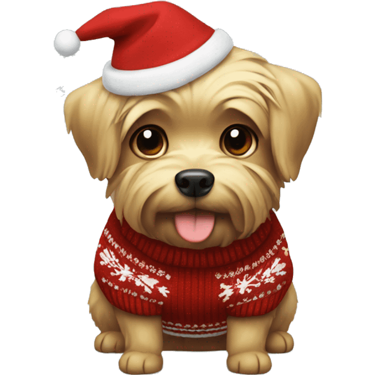 Yorkshire dog wearing chistmas sweater  emoji