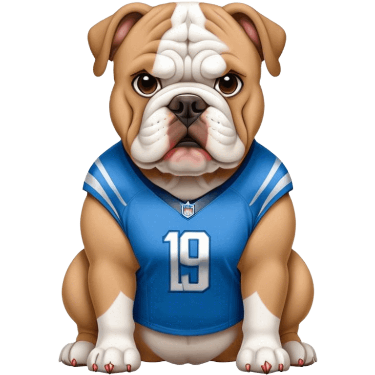 Bulldog wearing Detroit lions jersey  emoji