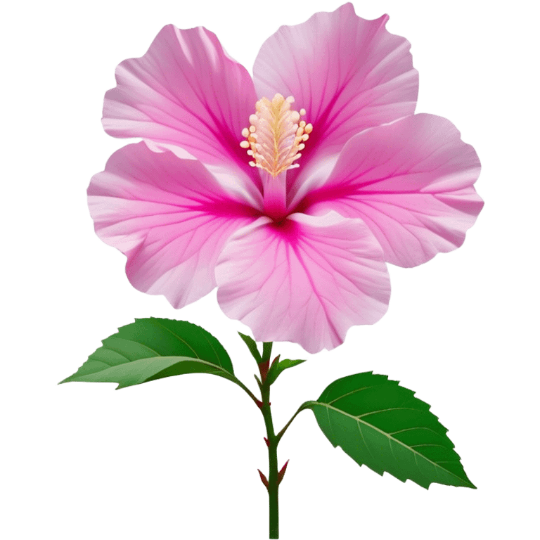 Cinematic Realistic image of a Mugunghwa flower (Rose of Sharon), rendered with delicate petal textures and vibrant pink hues, set against a minimalist background with gentle, diffused lighting that highlights its national significance emoji