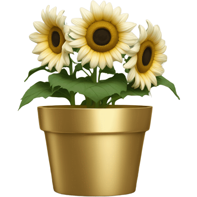 White sunflower in gold planter emoji