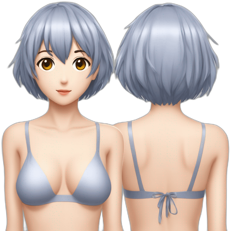 realistic full body rei ayanami nue short hair teen back and front views bikini emoji